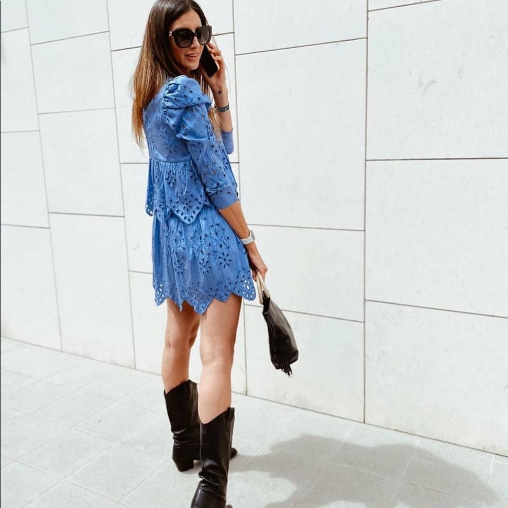 NWT Zara Blogger Fav Blue Embroidered Eyelet Dress - Picture 5 of 8